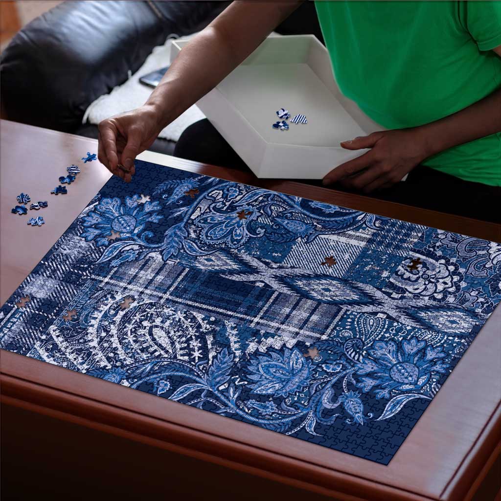 Africa Floral mix Maasai Shuka Puzzle Blue Moitf