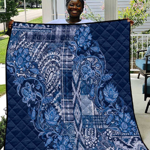 Afro Floral mix Maasai Shuka Quilt Blue Moitf