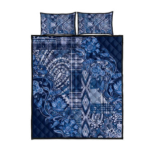 Afro Floral mix Maasai Shuka Quilt Bed Set Blue Moitf