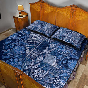 Afro Floral mix Maasai Shuka Quilt Bed Set Blue Moitf