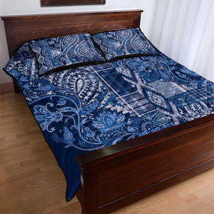 Afro Floral mix Maasai Shuka Quilt Bed Set Blue Moitf