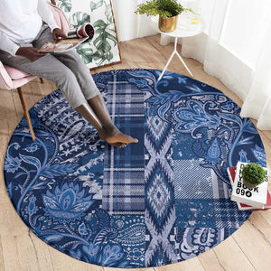 Afro Floral mix Maasai Shuka Round Carpet Blue Moitf