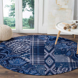 Afro Floral mix Maasai Shuka Round Carpet Blue Moitf