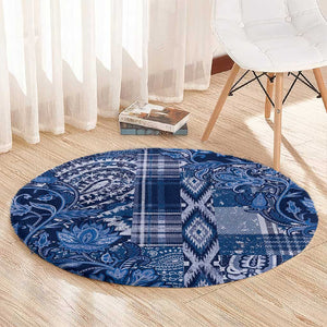 Afro Floral mix Maasai Shuka Round Carpet Blue Moitf