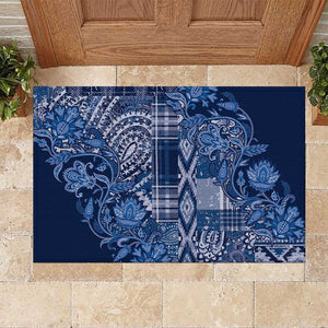 Afro Floral mix Maasai Shuka Rubber Doormat Blue Moitf