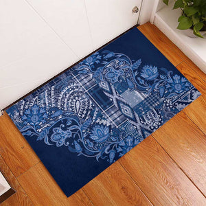 Afro Floral mix Maasai Shuka Rubber Doormat Blue Moitf