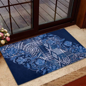 Afro Floral mix Maasai Shuka Rubber Doormat Blue Moitf