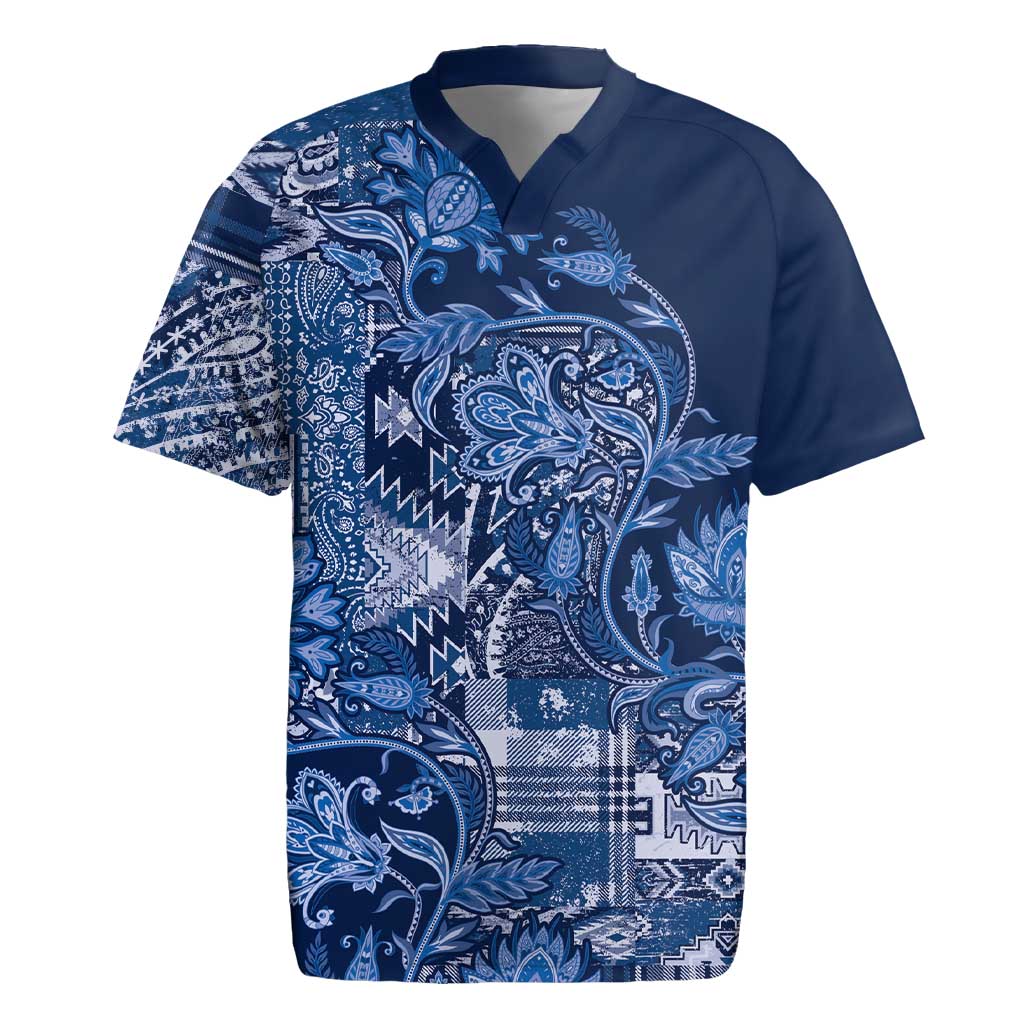 Afro Floral mix Maasai Shuka Rugby Jersey Blue Moitf