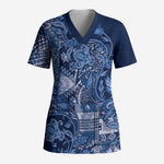 Africa Floral mix Maasai Shuka Scrub Top Blue Moitf