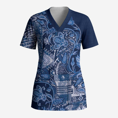 Africa Floral mix Maasai Shuka Scrub Top Blue Moitf