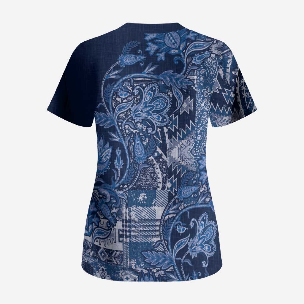 Africa Floral mix Maasai Shuka Scrub Top Blue Moitf