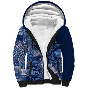 Afro Floral mix Maasai Shuka Sherpa Hoodie Blue Moitf