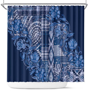 Afro Floral mix Maasai Shuka Shower Curtain Blue Moitf