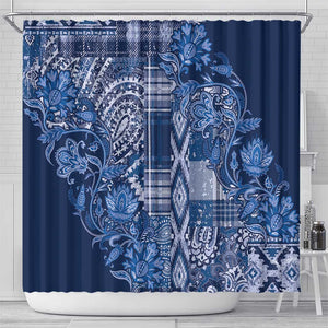 Afro Floral mix Maasai Shuka Shower Curtain Blue Moitf