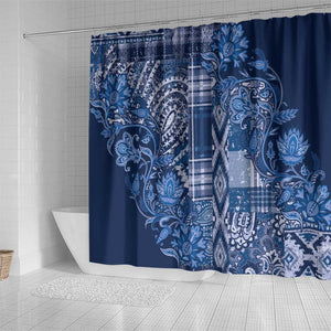 Afro Floral mix Maasai Shuka Shower Curtain Blue Moitf