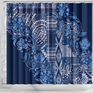 Afro Floral mix Maasai Shuka Shower Curtain Blue Moitf