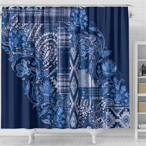 Afro Floral mix Maasai Shuka Shower Curtain Blue Moitf