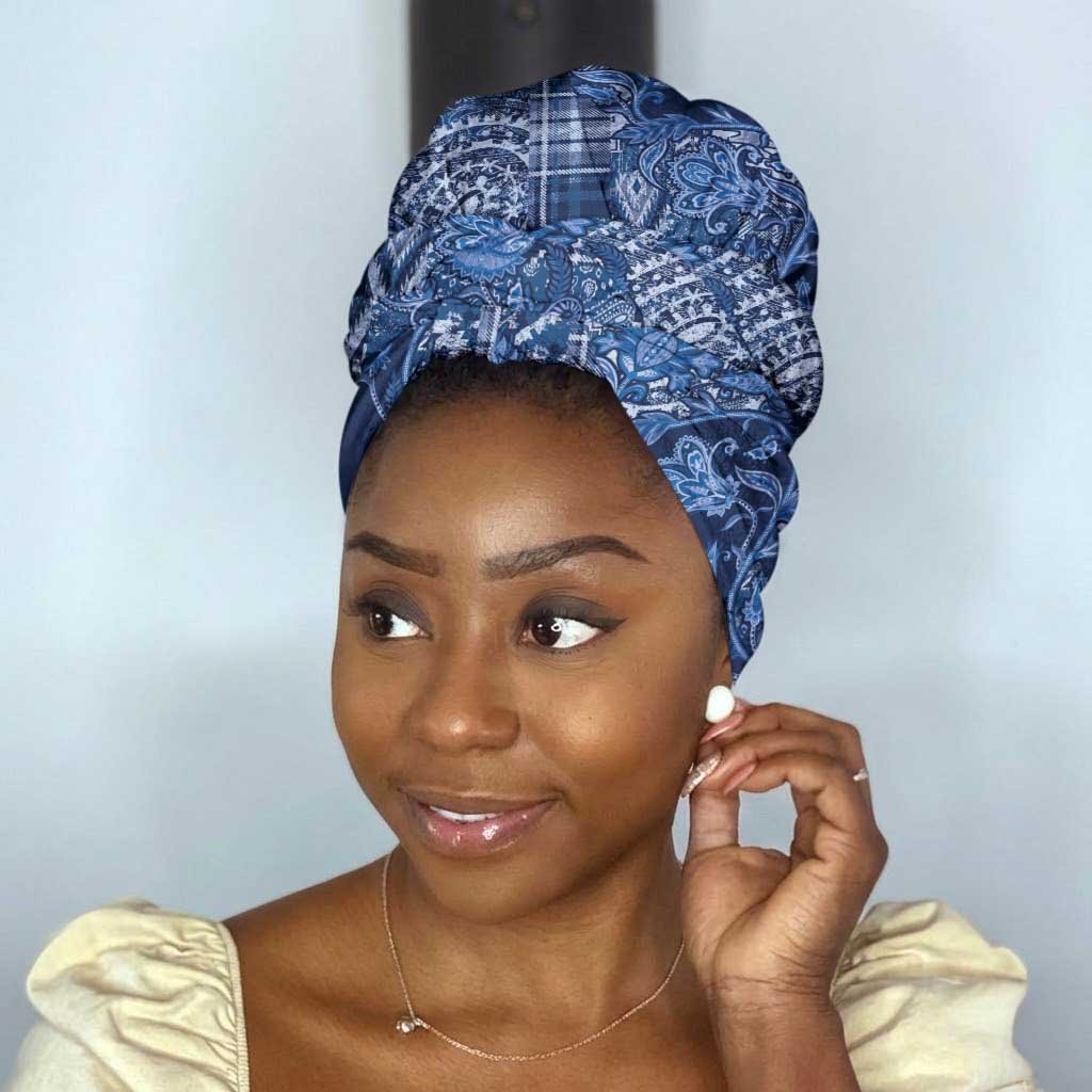 Africa Floral mix Maasai Shuka Simple Headwrap Blue Moitf