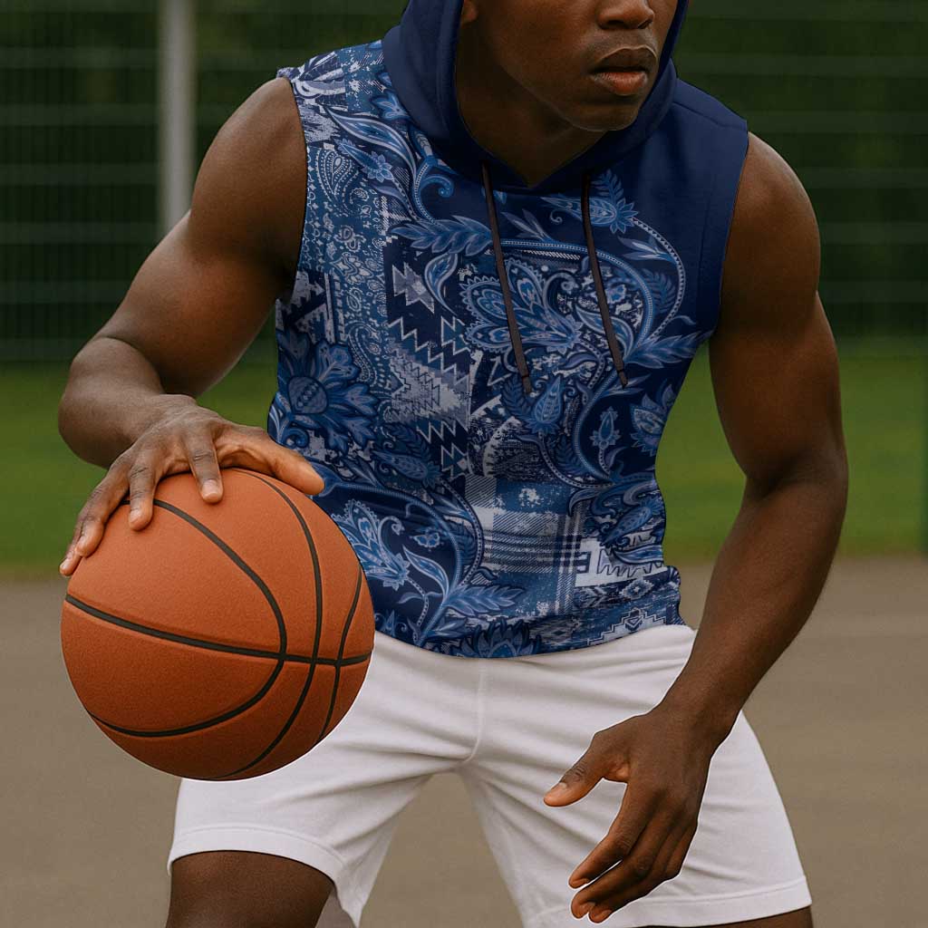 Afro Floral mix Maasai Shuka Sleeveless Hoodie Blue Moitf - African Pride