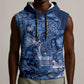 Afro Floral mix Maasai Shuka Sleeveless Hoodie Blue Moitf - African Pride