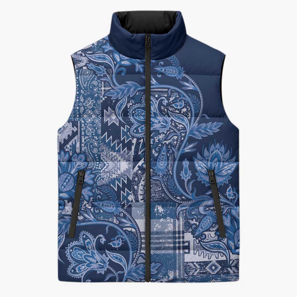 Africa Floral mix Maasai Shuka Sleeveless Puffer Jacket Blue Moitf