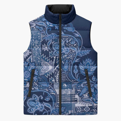 Africa Floral mix Maasai Shuka Sleeveless Puffer Jacket Blue Moitf