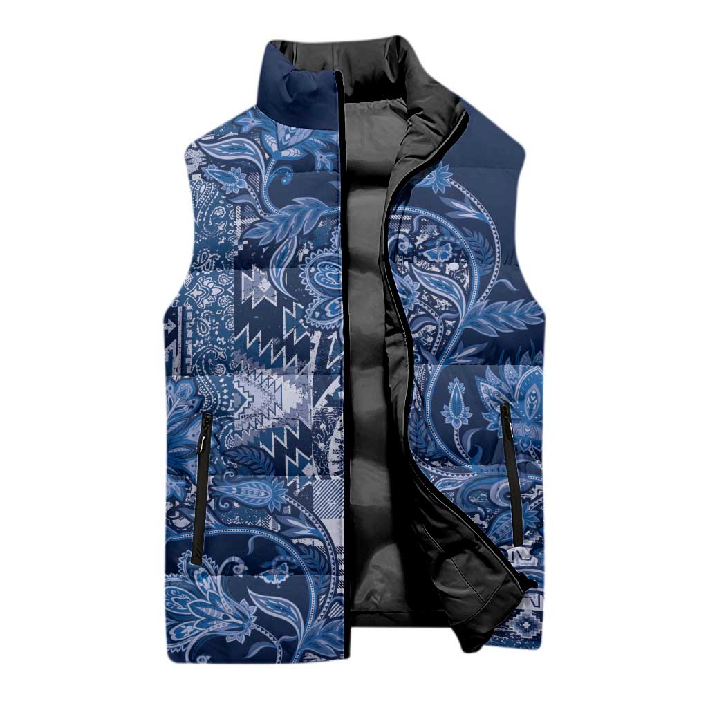 Africa Floral mix Maasai Shuka Sleeveless Puffer Jacket Blue Moitf