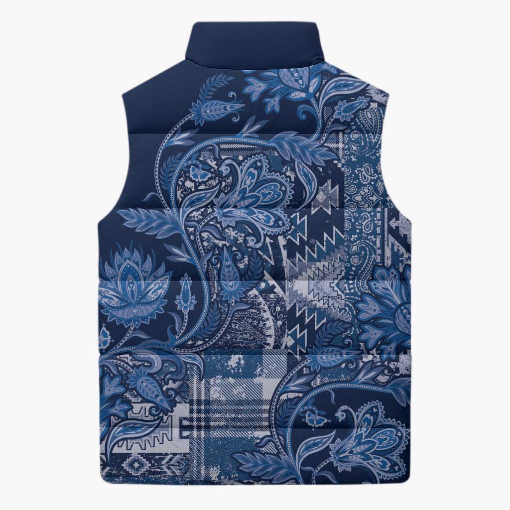 Africa Floral mix Maasai Shuka Sleeveless Puffer Jacket Blue Moitf