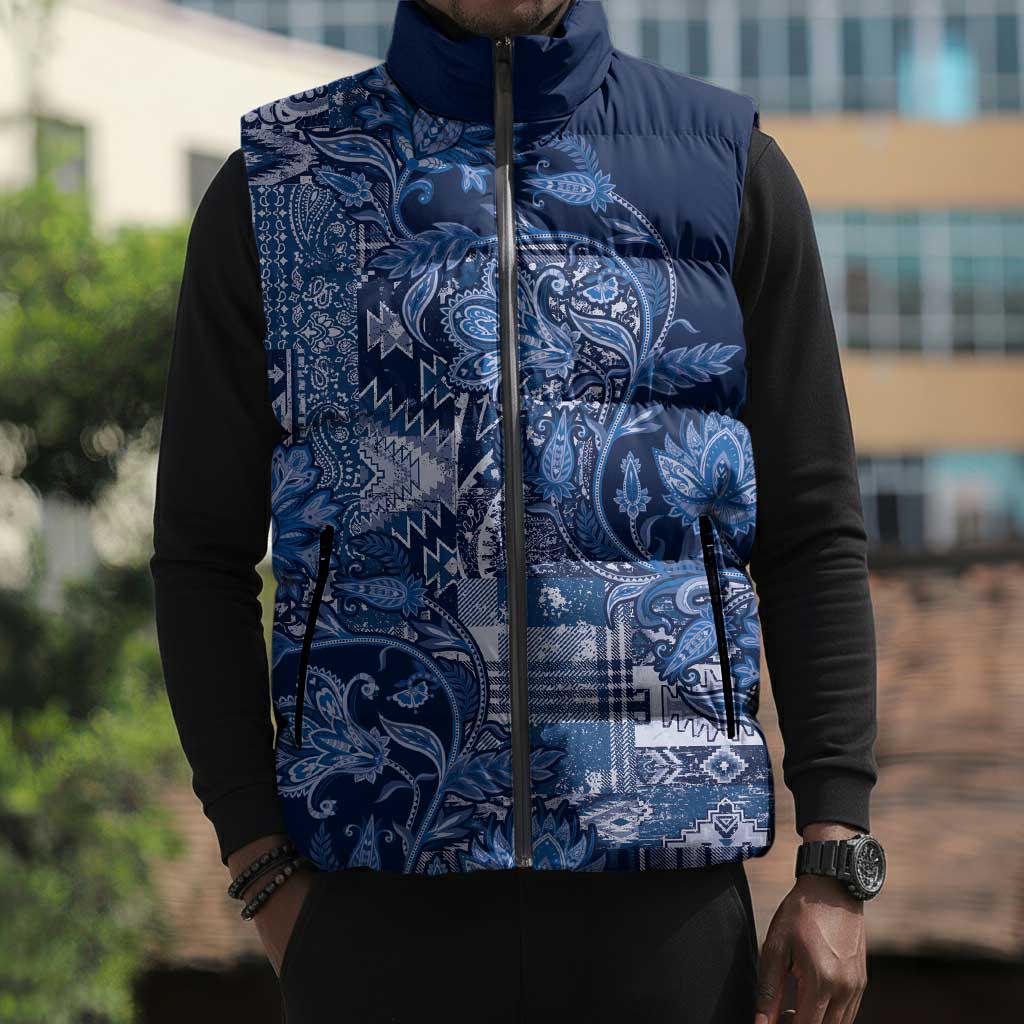 Africa Floral mix Maasai Shuka Sleeveless Puffer Jacket Blue Moitf