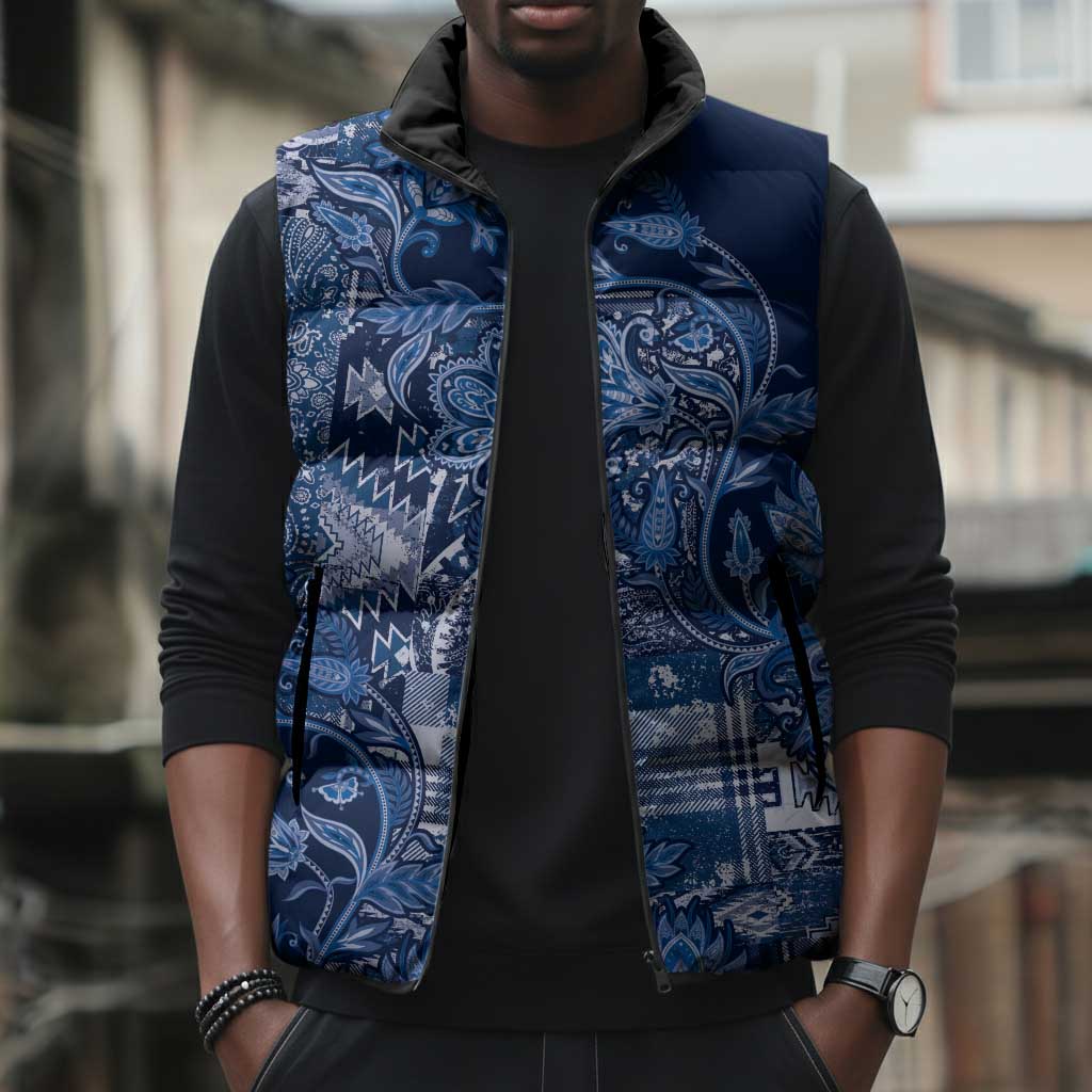 Africa Floral mix Maasai Shuka Sleeveless Puffer Jacket Blue Moitf
