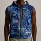 Afro Floral mix Maasai Shuka Sleeveless Zip Hoodie Blue Moitf - African Pride