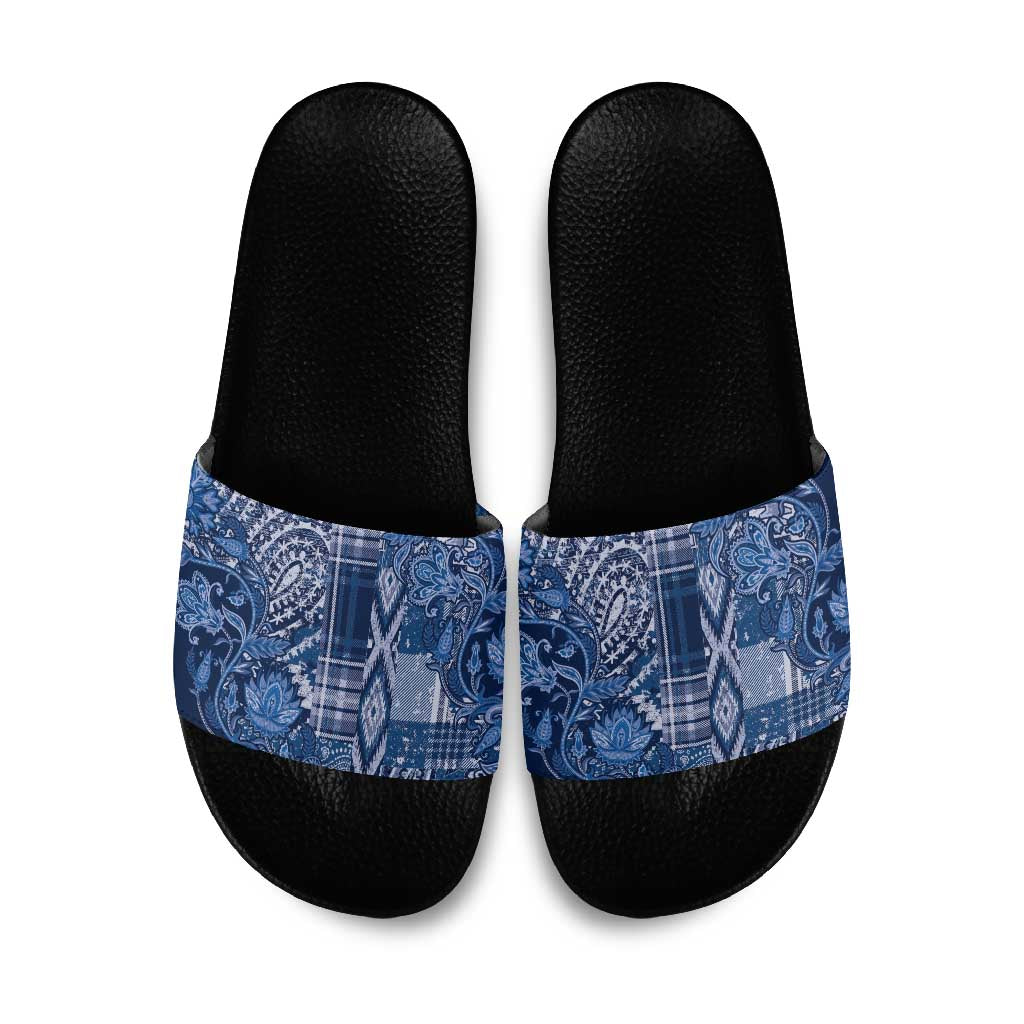 Africa Floral mix Maasai Shuka Slide Sandals Blue Moitf