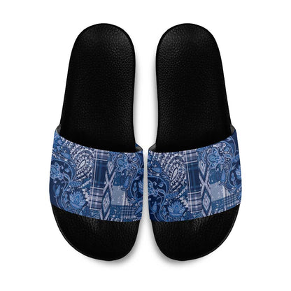 Africa Floral mix Maasai Shuka Slide Sandals Blue Moitf