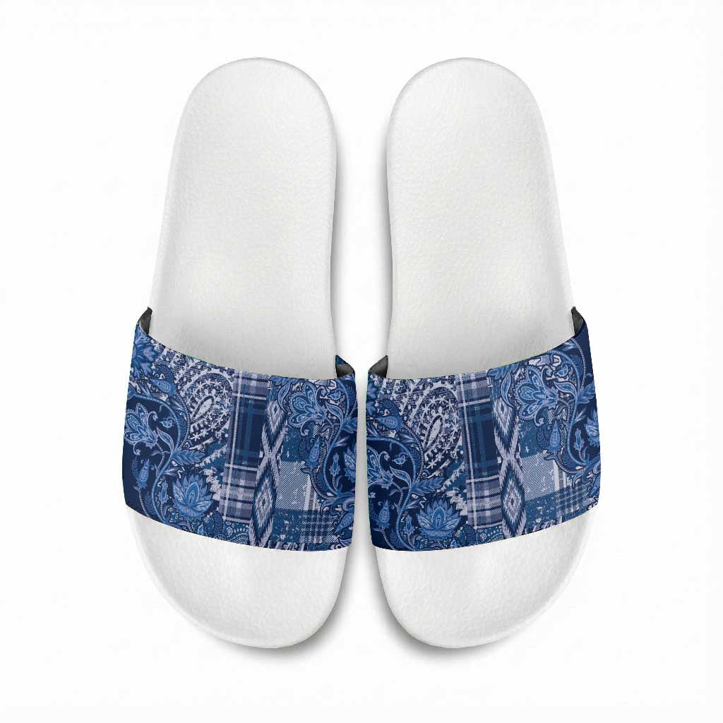 Africa Floral mix Maasai Shuka Slide Sandals Blue Moitf