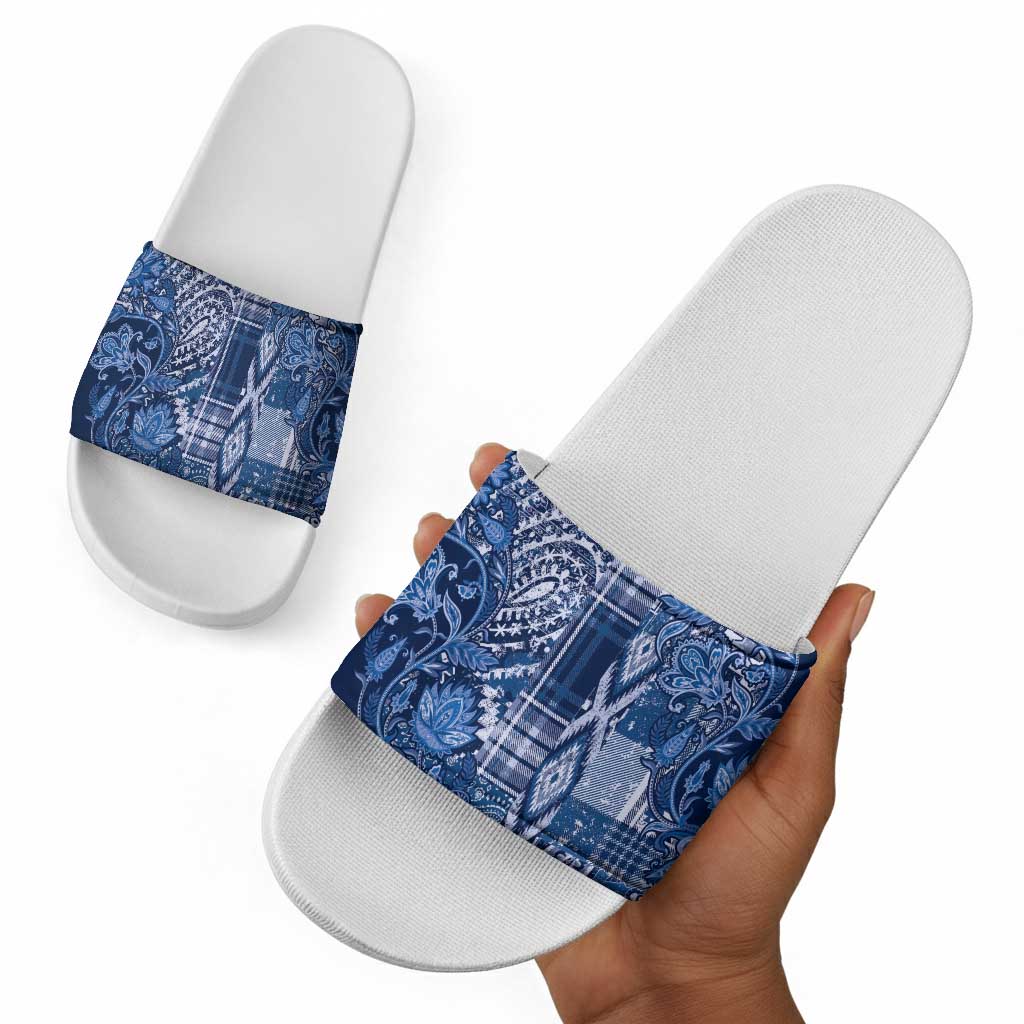 Africa Floral mix Maasai Shuka Slide Sandals Blue Moitf