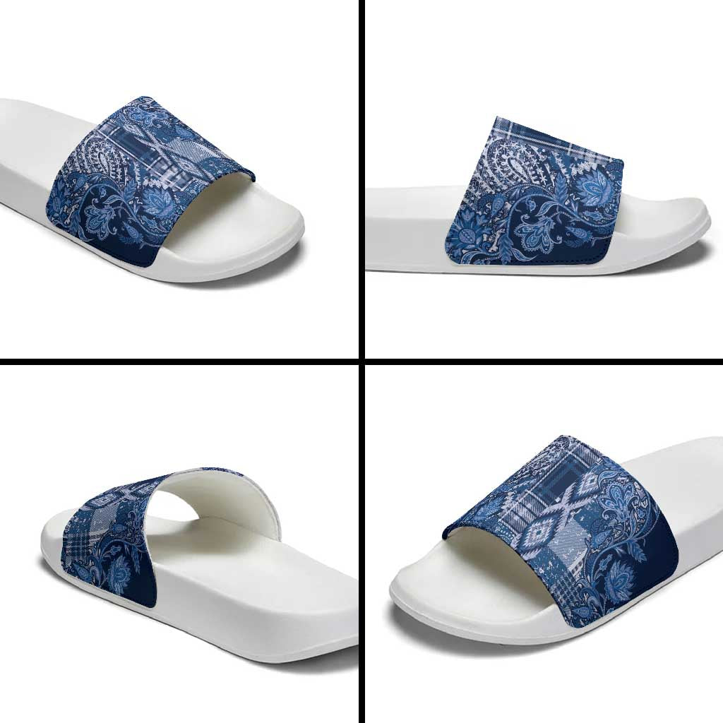 Africa Floral mix Maasai Shuka Slide Sandals Blue Moitf