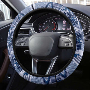 Afro Floral mix Maasai Shuka Steering Wheel Cover Blue Moitf