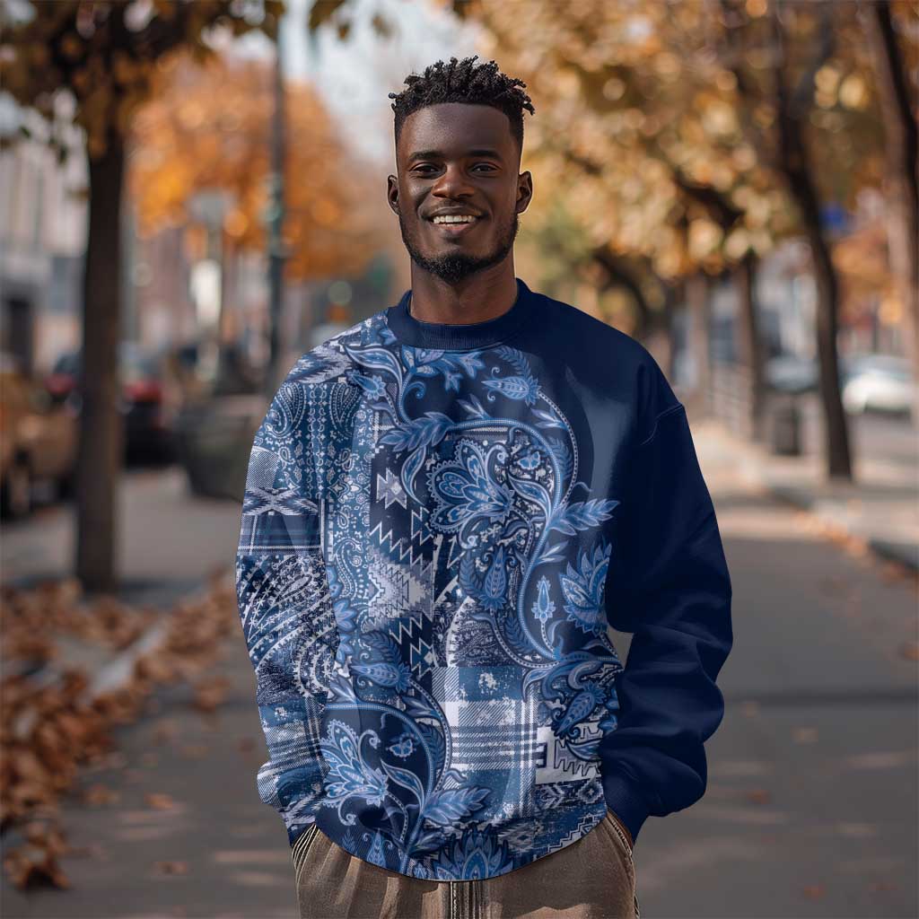 Afro Floral mix Maasai Shuka Sweatshirt Blue Moitf