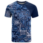Afro Floral mix Maasai Shuka T shirt Blue Moitf