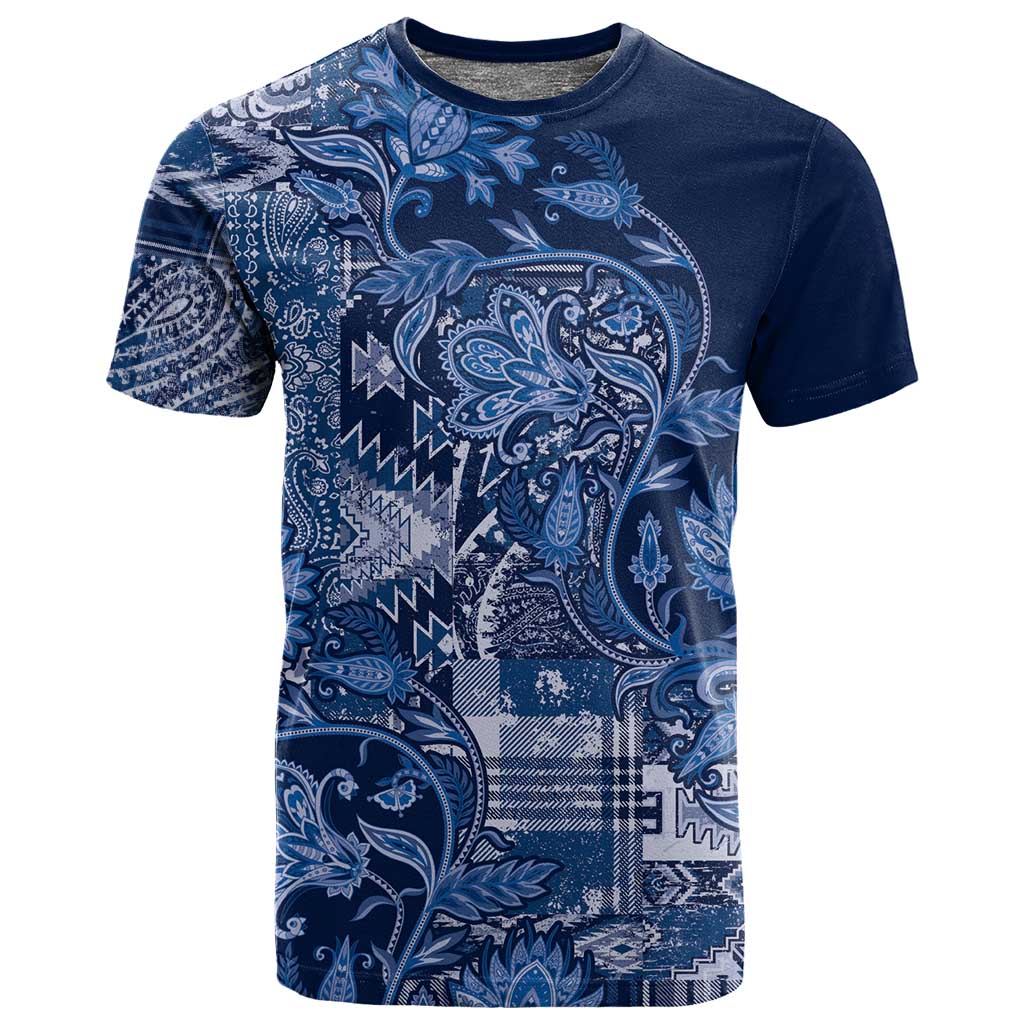 Afro Floral mix Maasai Shuka T shirt Blue Moitf