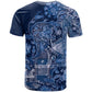 Afro Floral mix Maasai Shuka T shirt Blue Moitf