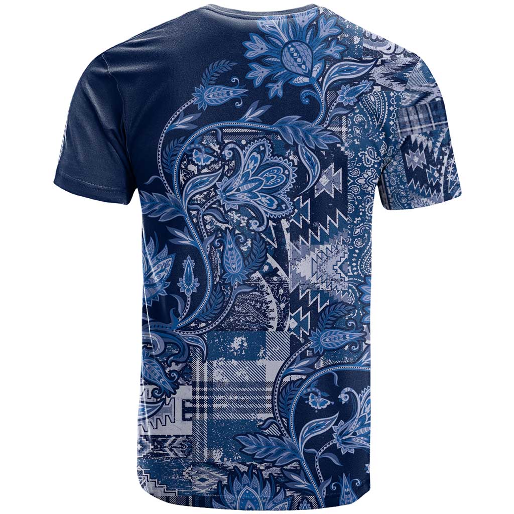 Afro Floral mix Maasai Shuka T shirt Blue Moitf