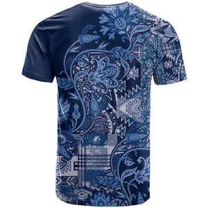 Afro Floral mix Maasai Shuka T shirt Blue Moitf