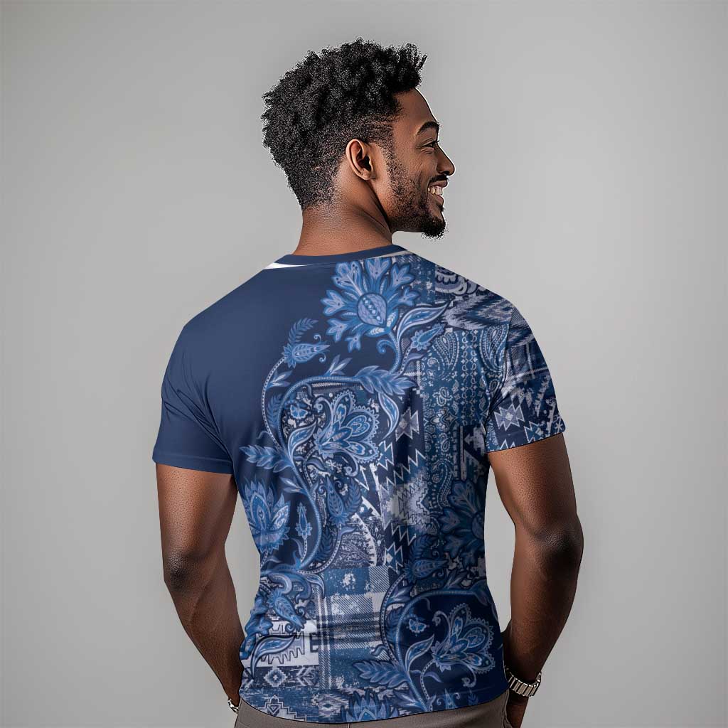 Afro Floral mix Maasai Shuka T shirt Blue Moitf