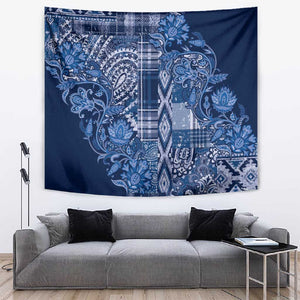 Afro Floral mix Maasai Shuka Tapestry Blue Moitf