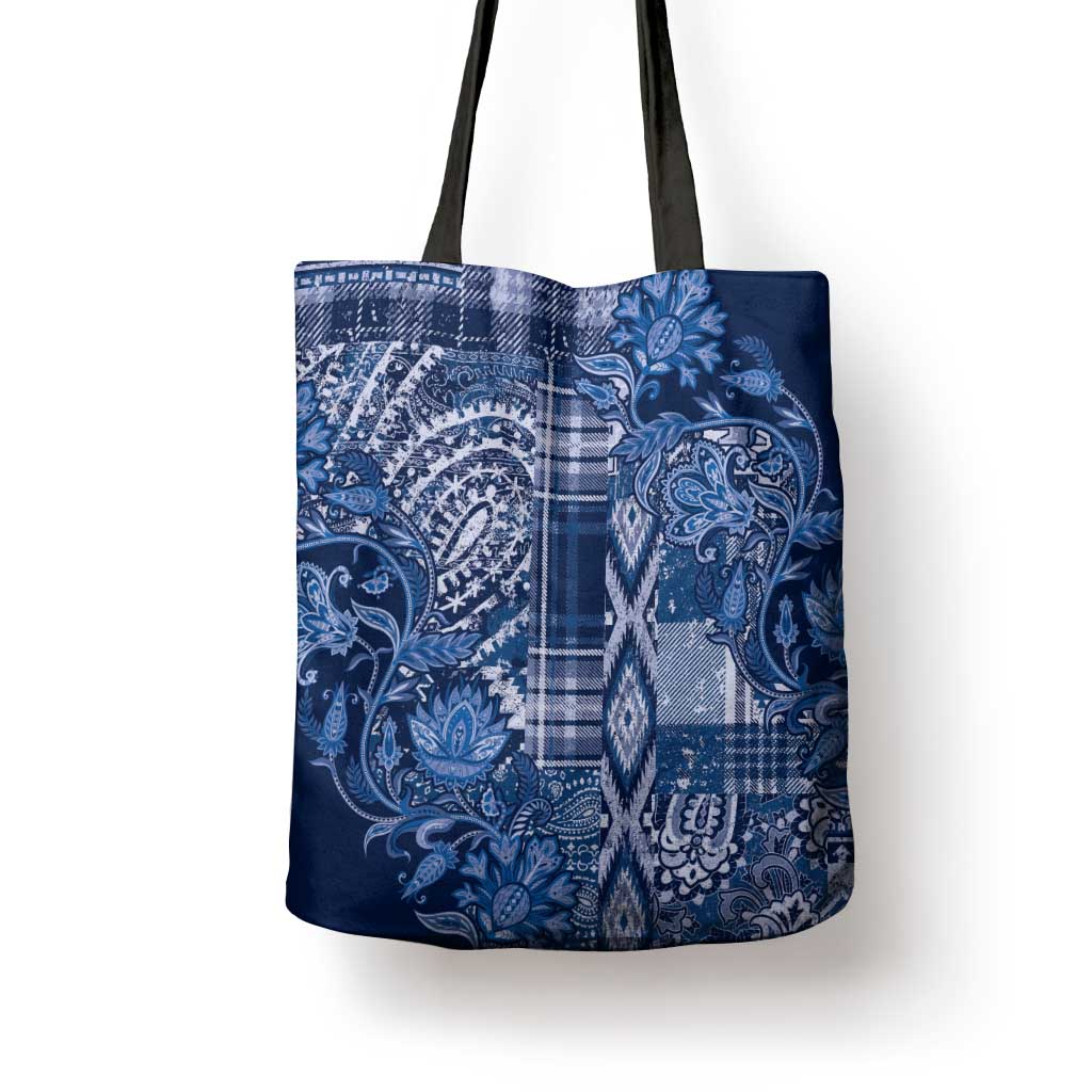 Africa Floral mix Maasai Shuka Tote Bag Blue Moitf