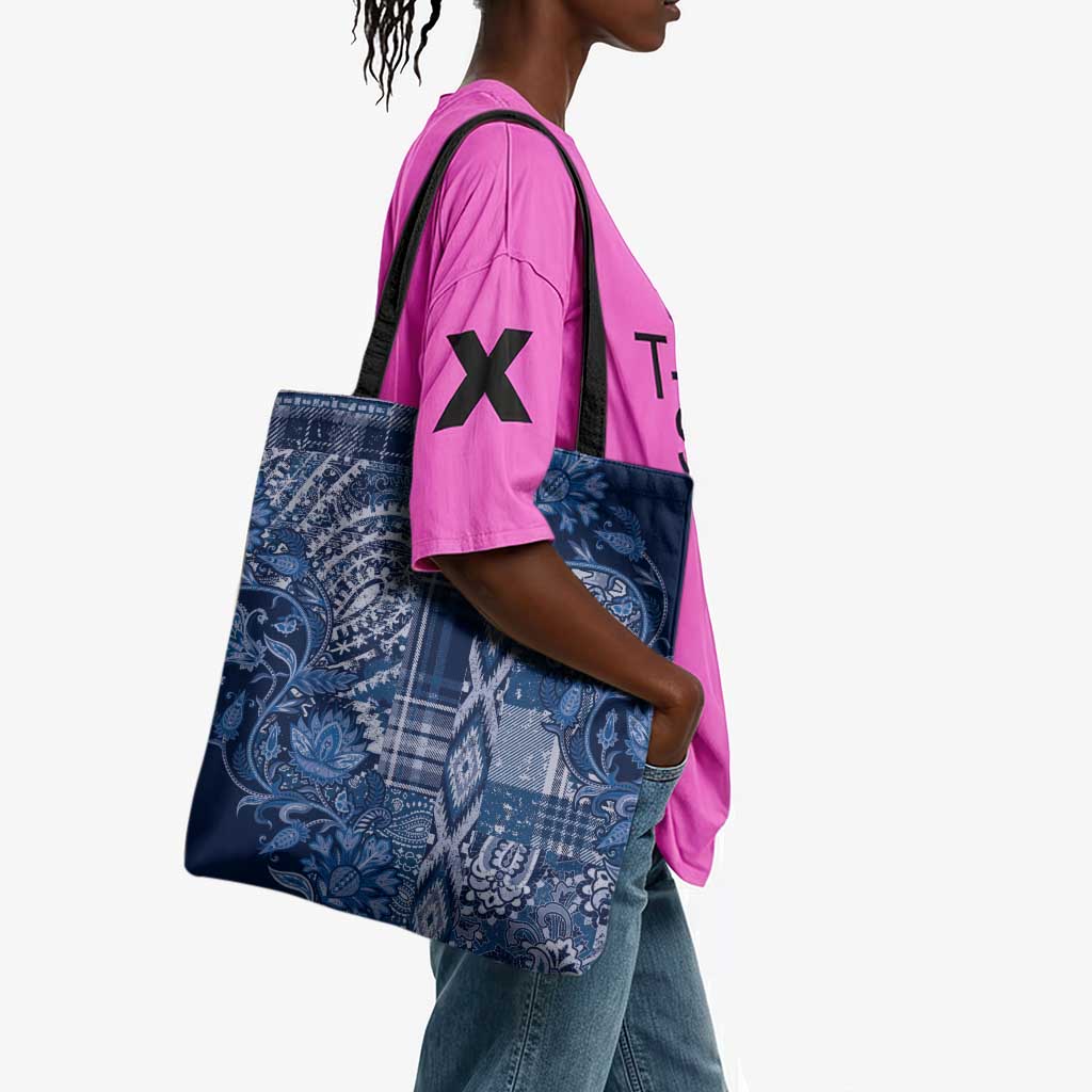 Africa Floral mix Maasai Shuka Tote Bag Blue Moitf