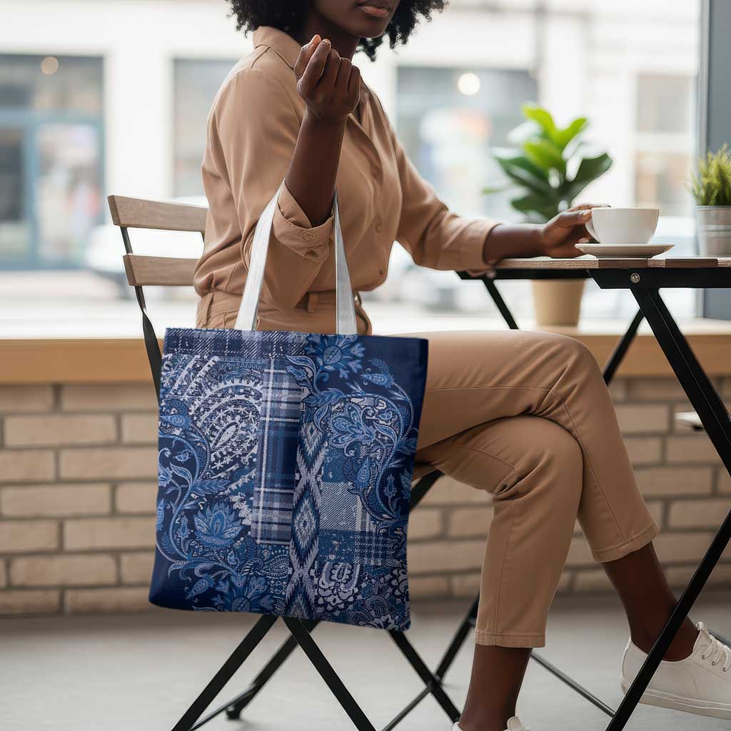 Africa Floral mix Maasai Shuka Tote Bag Blue Moitf
