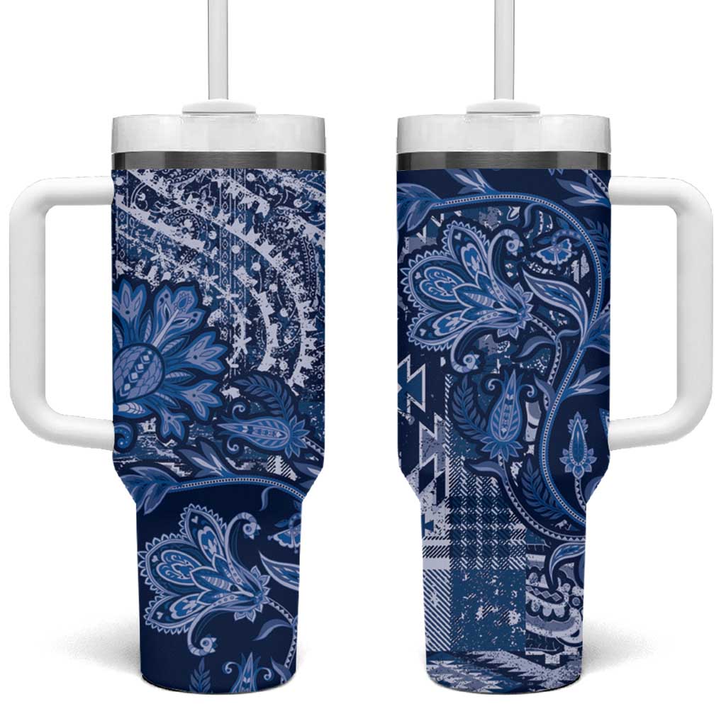 Afro Floral mix Maasai Shuka Tumbler With Handle Blue Moitf