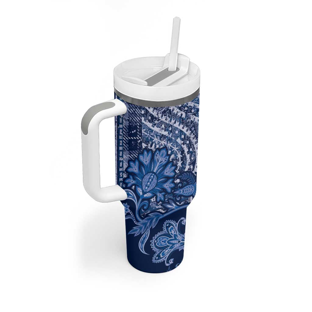 Afro Floral mix Maasai Shuka Tumbler With Handle Blue Moitf